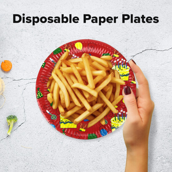 Paper Plates Red – 23cm Happy Birthday Cake Disposable Plates