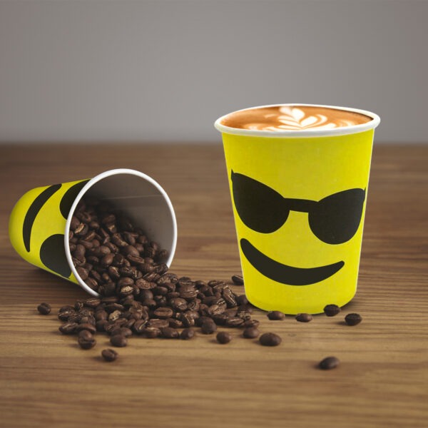 30X 7oz Cups – Emoji Sunglass Yellow Paper Eco-Friendly Cups