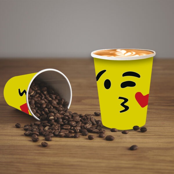 Wink Face Kiss Emoji Paper Cup – Yellow Disposable Ice Cream Cups
