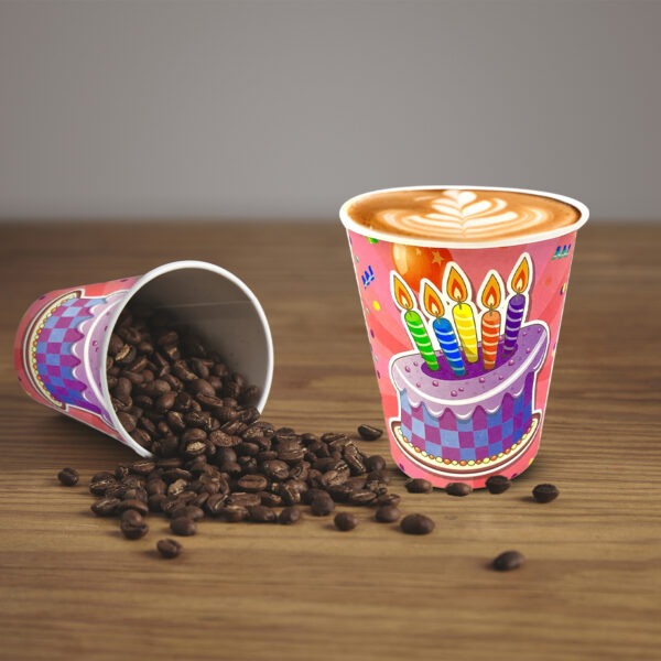 Pink Paper Cup – 7oz Birthday Cake Candle Party Cups