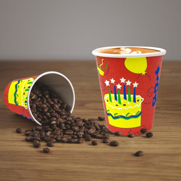Red Paper Cups – 7oz Birthday Cake Star Party Disposable Cups