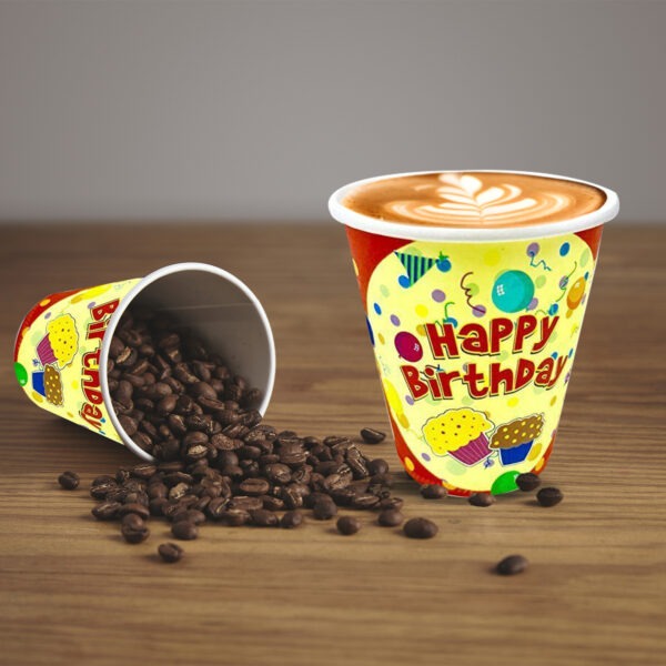 Paper Cups Red – 7oz Birthday Cupcake Party Disposable Cups