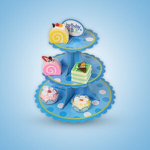 3 Tier Blue Birthday Boy Stand Cupcake โ Cardboard Party Display