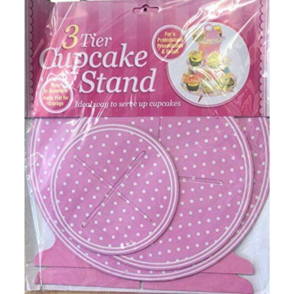 3 Tier Pink Polka Dot Cupcakes Stand – Cardboard Dessert Display