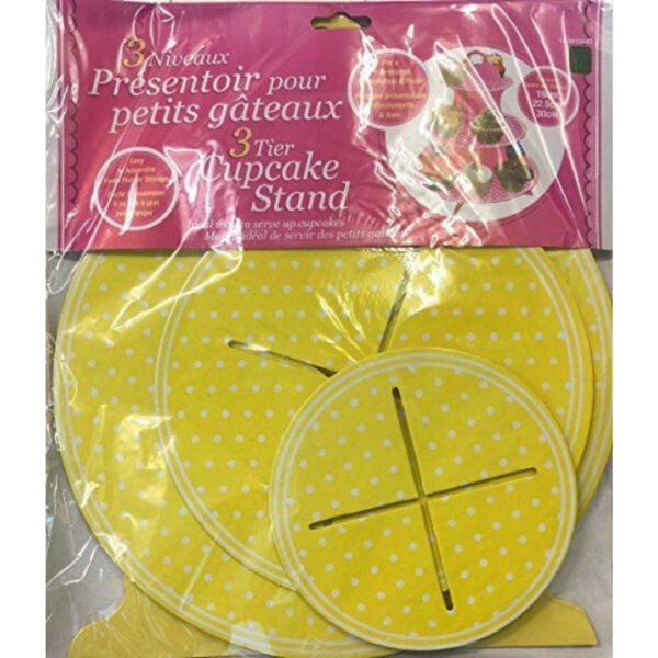 3 Tier Polka Dot Yellow Cupcake Stand Cardboard – Dessert Display
