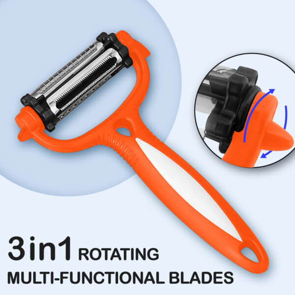 3-in-1 Orange Veg Peeler – Rotating Multi-Blade Stainless Steel Kitchen Tool