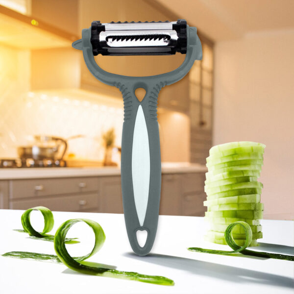 Grey Veg Peeler – 3-in-1 Rotating Stainless Steel Blade Kitchen Tool