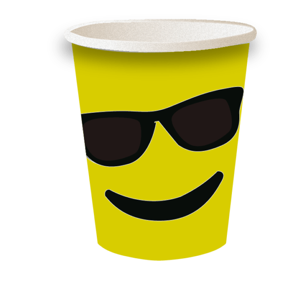 30X 7oz Cups – Emoji Sunglass Yellow Paper Eco-Friendly Cups