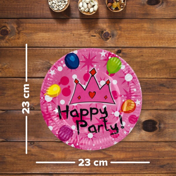 Party Plates Pink – 23cm Crown Happy Party Disposable Plates