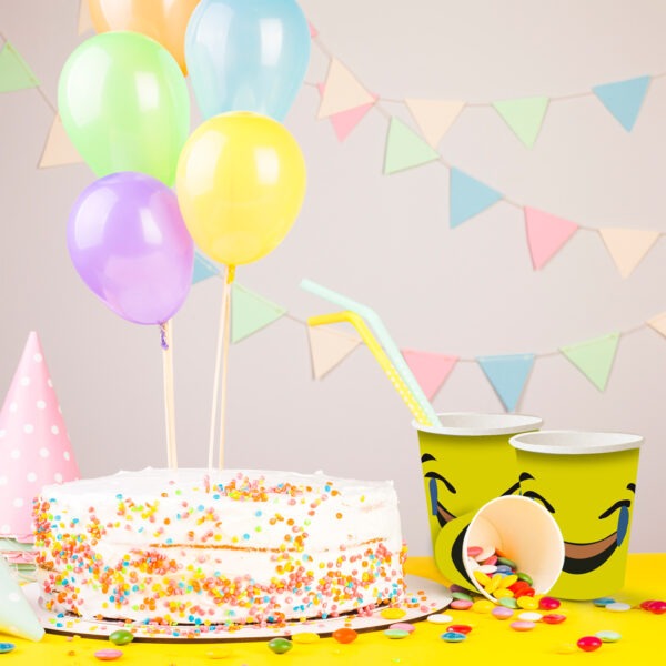 Laughing Emoji Cup – Yellow Disposable Paper Cups for Parties