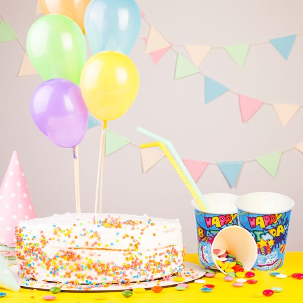 Blue Paper Cup – 30 Pack Happy Birthday Cake Star Design