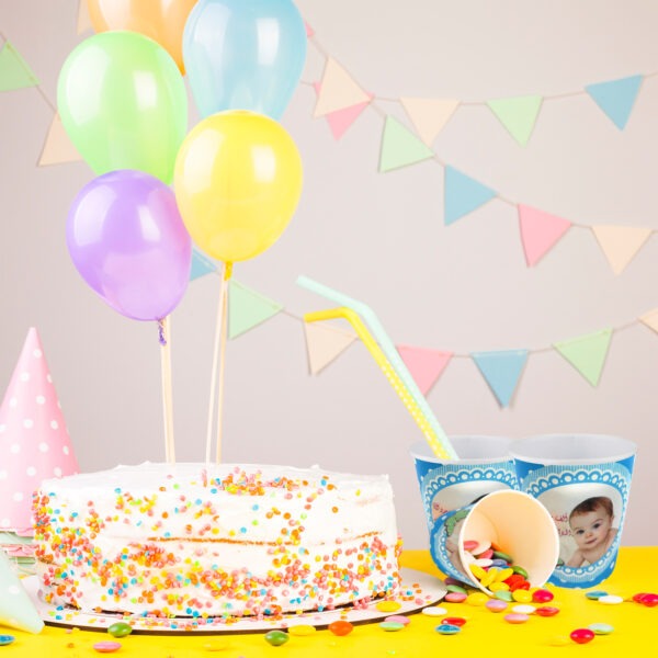 Blue Disposable Cups – 30 Baby Boy Photo Party Paper Cups