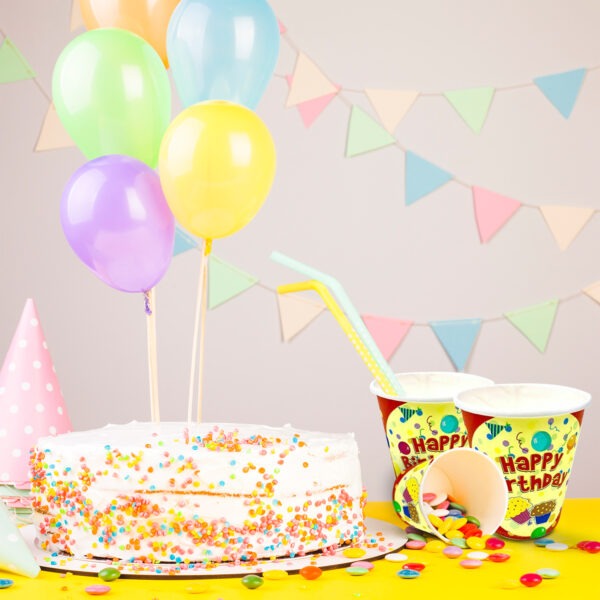 Paper Cups Red – 7oz Birthday Cupcake Party Disposable Cups