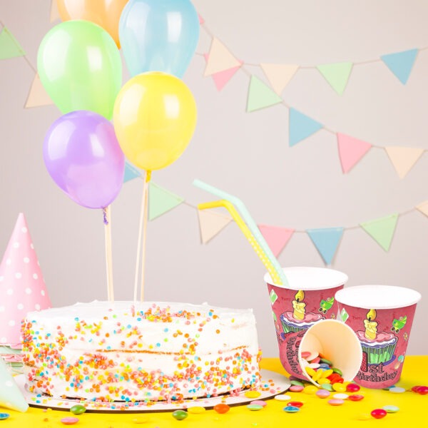Party Cups Pink – 30X 7oz My First Birthday Paper Cups