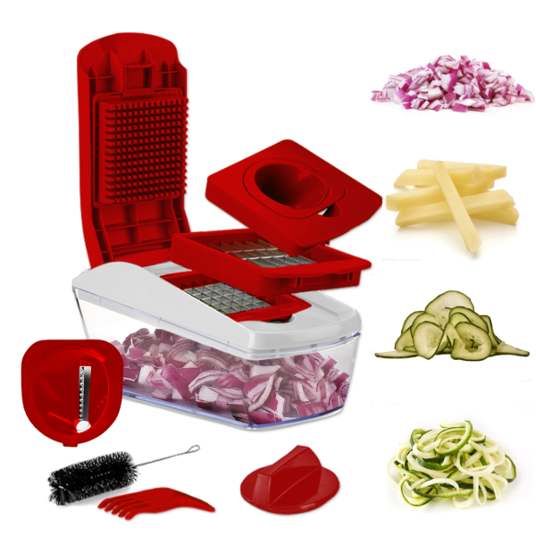 4-in-1 Vegetable Chopper – Red Multi-Function Food Slicer UK