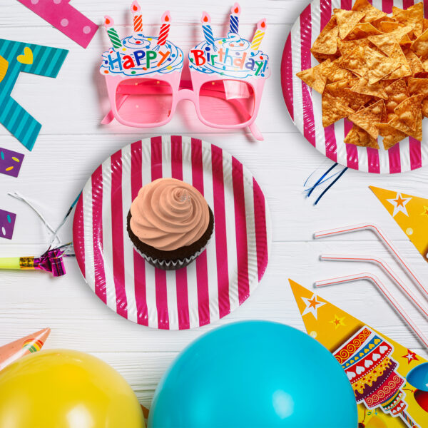 Pink Stripes Disposable Paper Plates – 7 Inch Party Set