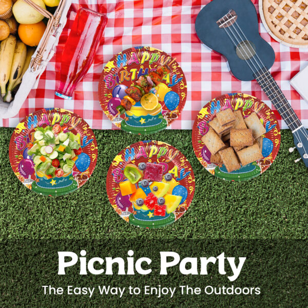 23cm Red Happy Birthday Cake Paper Plates – Disposable Partyware