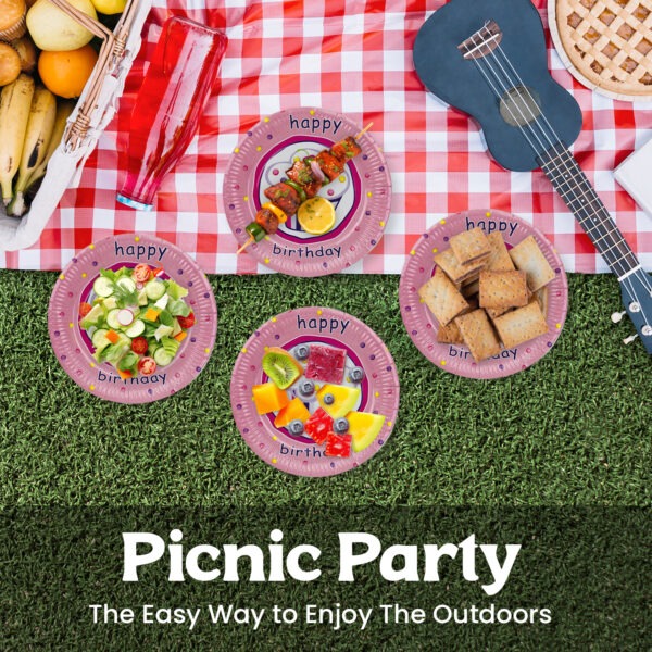 Paper Plates Pink – 23cm Happy Birthday Cupcake Disposable Plates