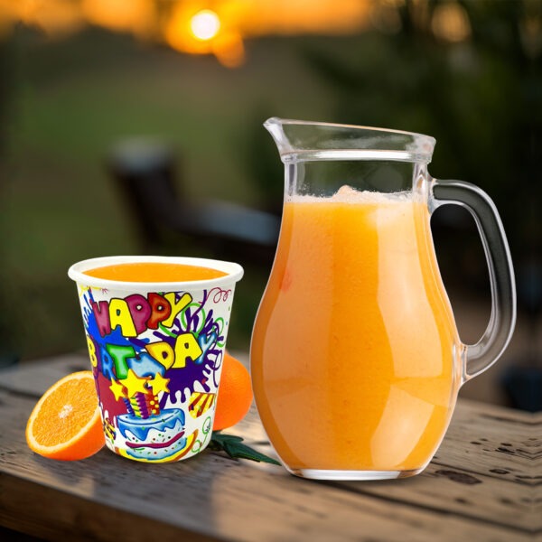 White Paper Cups – 30X 7oz Happy Birthday Cake Star Party Cups