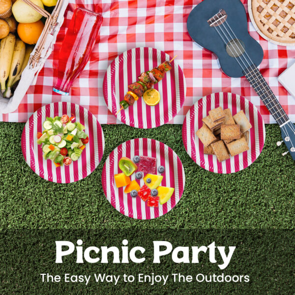 Pink Stripes Disposable Paper Plates – 7 Inch Party Set