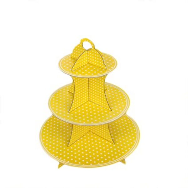 3 Tier Polka Dot Yellow Cupcake Stand Cardboard – Dessert Display