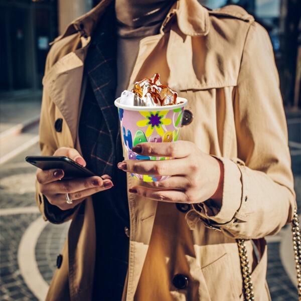 Pink Colored Cups – 30 Pack Happy Birthday Flower Design