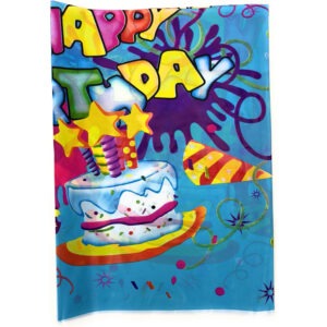 Blue Happy Birthday Cake Plastic Table Cover