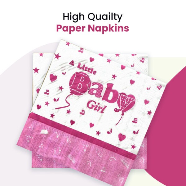 Pink Paper Serviette – 10x 2-Ply Baby Girl Disposable Napkins