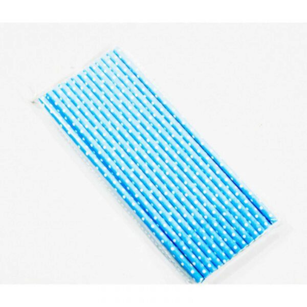25 Blue Polka Dot Paper Straws 20cm Eco-Friendly Drinking Straws
