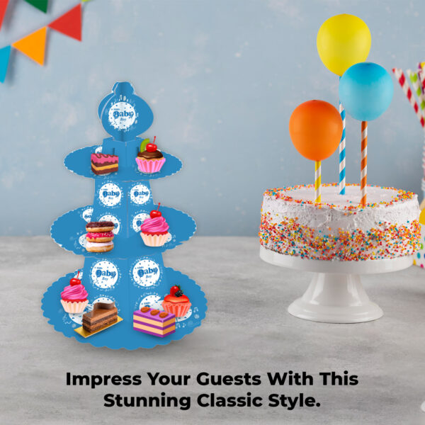 3-Tier A Little Baby Boy Cardboard Cake Stand – Blue Cupcake Tower