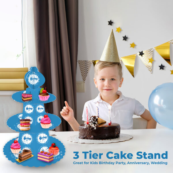 3-Tier A Little Baby Boy Cardboard Cake Stand – Blue Cupcake Tower
