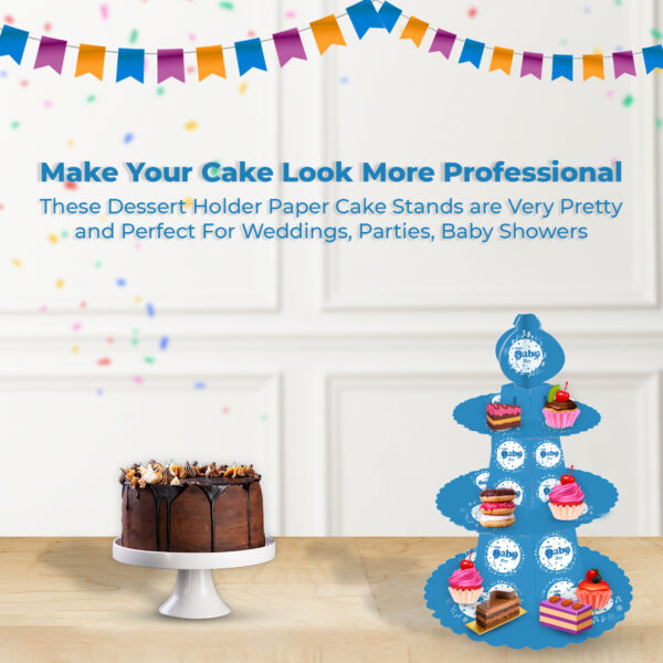 3-Tier A Little Baby Boy Cardboard Cake Stand – Blue Cupcake Tower