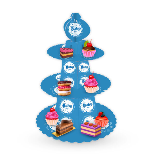 3-Tier A Little Baby Boy Cardboard Cake Stand – Blue Cupcake Tower