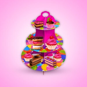 3 Tier Cup Cake Stand Cardboard – Multi Balloon Dessert Display