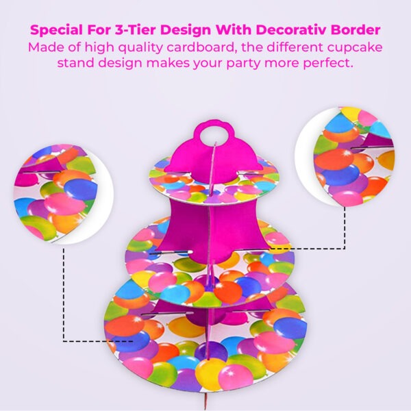3 Tier Cup Cake Stand Cardboard – Multi Balloon Dessert Display