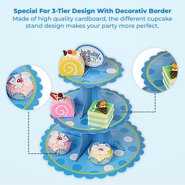3 Tier Blue Birthday Boy Stand Cupcake – Cardboard Party Display