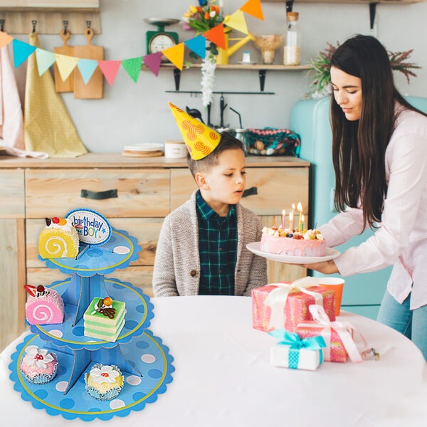 3 Tier Blue Birthday Boy Stand Cupcake – Cardboard Party Display
