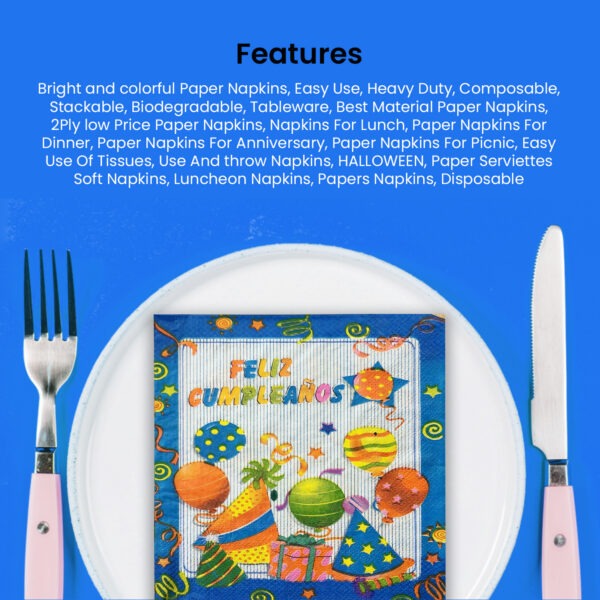 10X Paper Napkins Blue – Birthday Party 2 Ply Disposable Serviettes