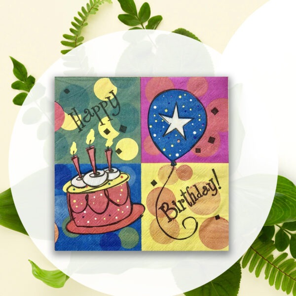 10X 2 Ply Napkins – Happy Birthday Balloon Cake Disposable Serviettes