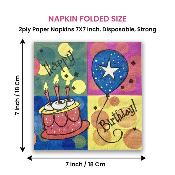10X 2 Ply Napkins – Happy Birthday Balloon Cake Disposable Serviettes