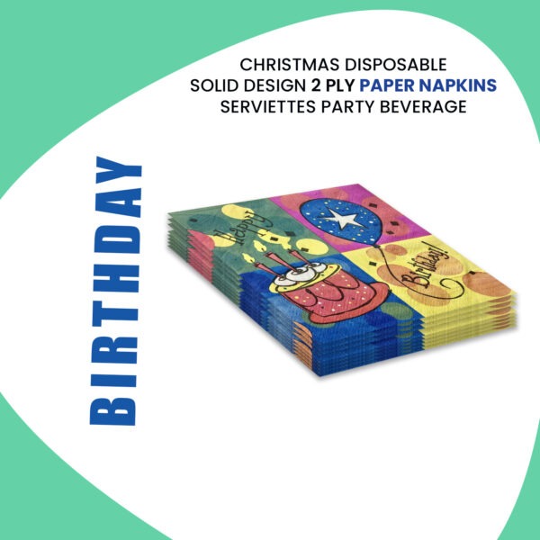 10X 2 Ply Napkins – Happy Birthday Balloon Cake Disposable Serviettes