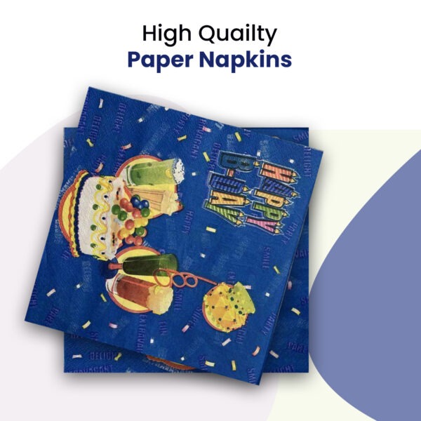 10X Blue Paper Napkin – Birthday Cake 2 Ply Disposable Serviettes
