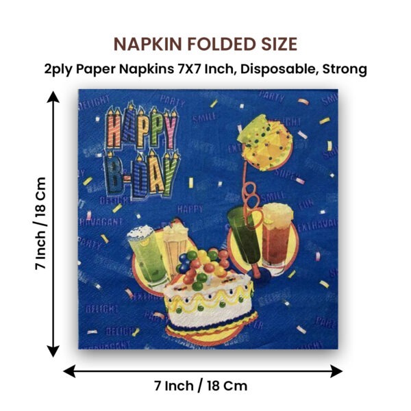10X Blue Paper Napkin – Birthday Cake 2 Ply Disposable Serviettes