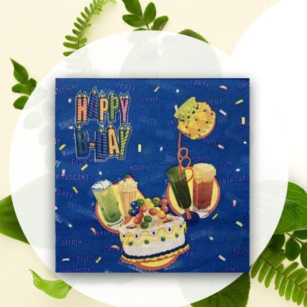10X Blue Paper Napkin – Birthday Cake 2 Ply Disposable Serviettes