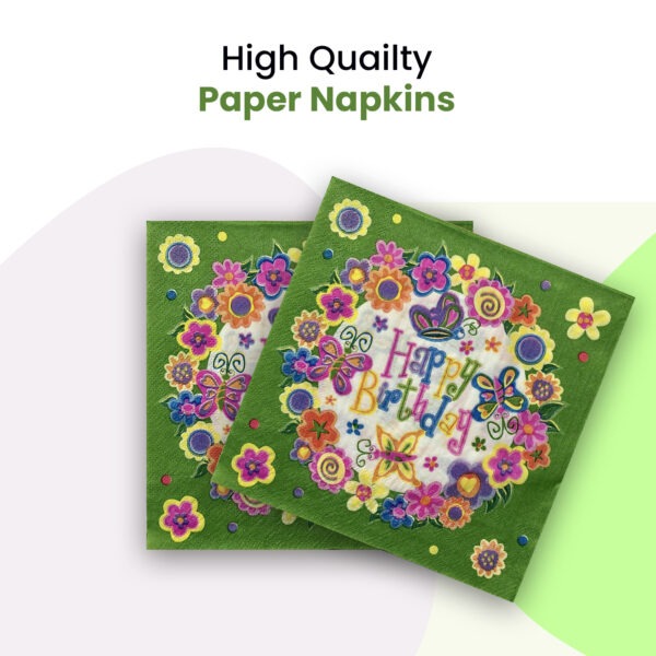 Green Disposable Napkins – 10x 2-Ply Happy Birthday Butterfly Serviettes