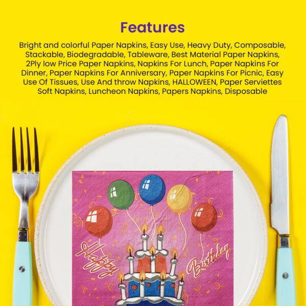 10X Pink Serviettes Napkins – Birthday Cake & Balloon 2 Ply