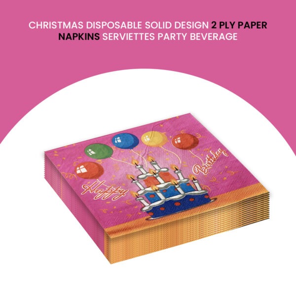 10X Pink Serviettes Napkins – Birthday Cake & Balloon 2 Ply