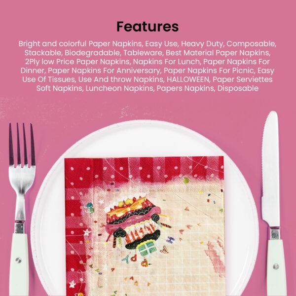 Pink Disposable Napkins – 10x 2-Ply Happy Birthday Paper Serviettes