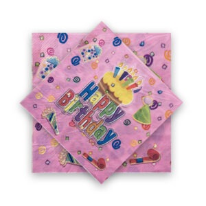 10X Pink Napkins Paper – Birthday Confetti Cake 2 Ply Party