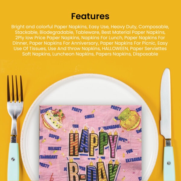 10X Happy Birthday Pink Disposable 2 Ply Paper Napkins Serviettes Occasion Party Tableware